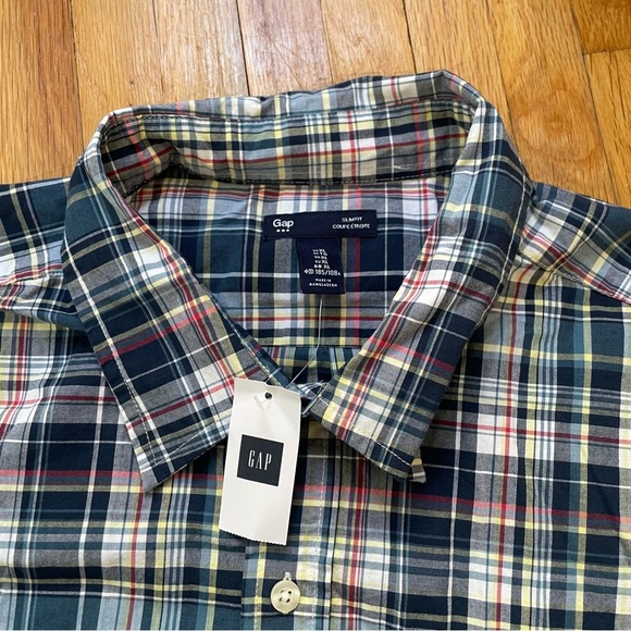 Gap Plaid Button Down Shirt Men’s Size XL Slim Fit Multicolor NWT Short Sleeve - Picture 4 of 10